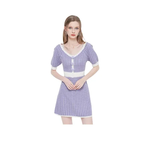 AIVEI Короткое платье с короткими рукавами женское фиолетовое