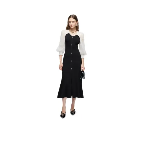 JORYAweekend Длинное платье с длинными рукавами женское черное белое