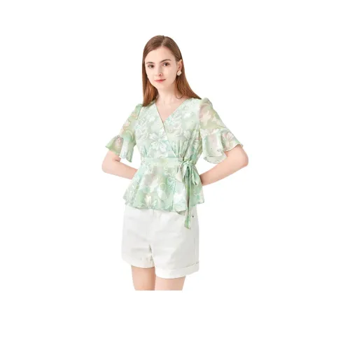 EICHITOO Шифон Рубашка Женская Светло-Зеленый Узор