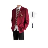 Red Coat + Shirt + Dark Blue Tie  
Красный пальто + рубашка + темно-синий галстук