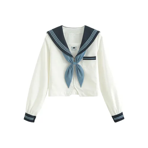 Luohua Candy Sakurai ART High Темно-синий Длинный Sleeved Одиночная пара + Золотая рыбка Узел Женская униформа