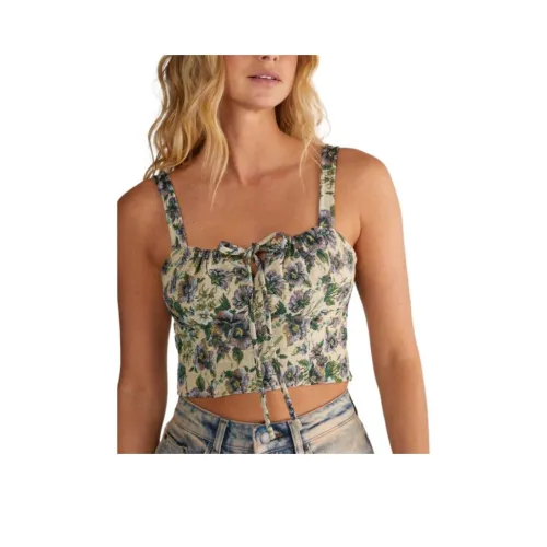 NASTY GAL Цветочный TAPESTRY Ruched Галстук Передняя часть CROP TOP Топ на бретелях Женские