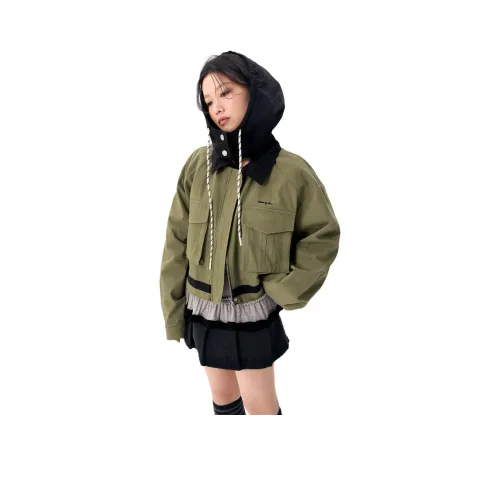 CHUU Cropped Coat Women's Army Green CHUU Укороченное пальто женское армейский зеленый