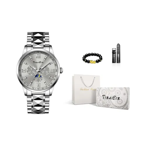 TINAIBIN Кварцевый механизм стальной ремешок мужские часы серебристый циферблат