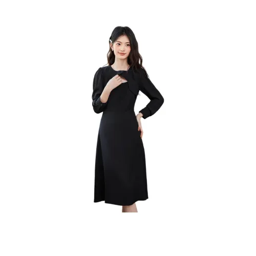 Emodues Длинное платье с длинными рукавами женское черное