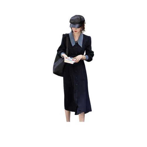 【Dme】 Длинное платье с длинными рукавами женское темно-синий