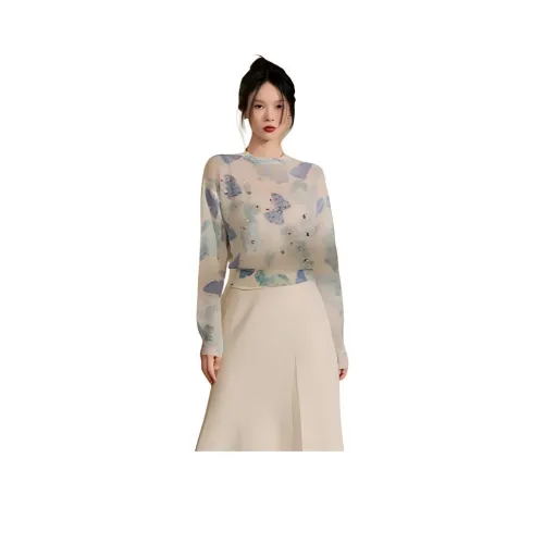 QIAOYUHUAZUN Трикотаж Женский Синий Бабочка