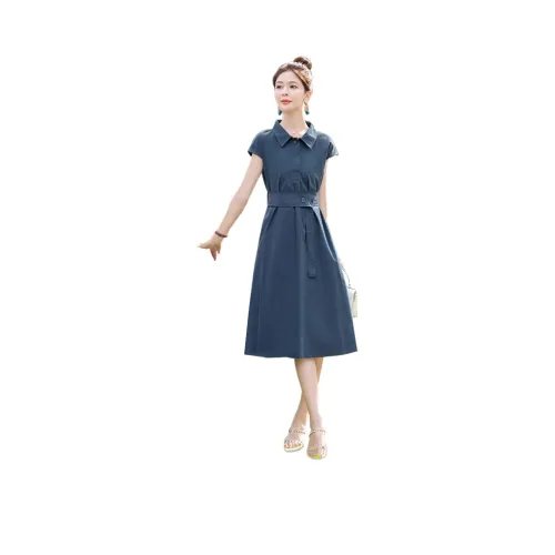 Cypress House Короткий рукав Платье Женское Темно-синий