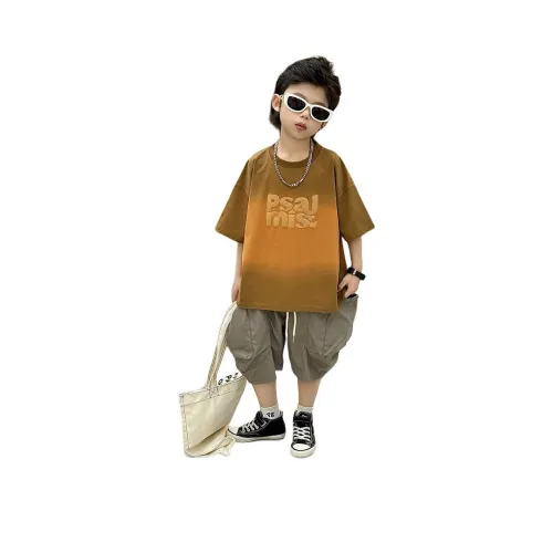 HEINBBE Повседневная спортивная одежда Желтый топ + Хаки карго штаны Детский