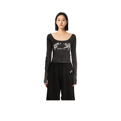 DRAGON FACE T-Shirt Женская Мытый Серый