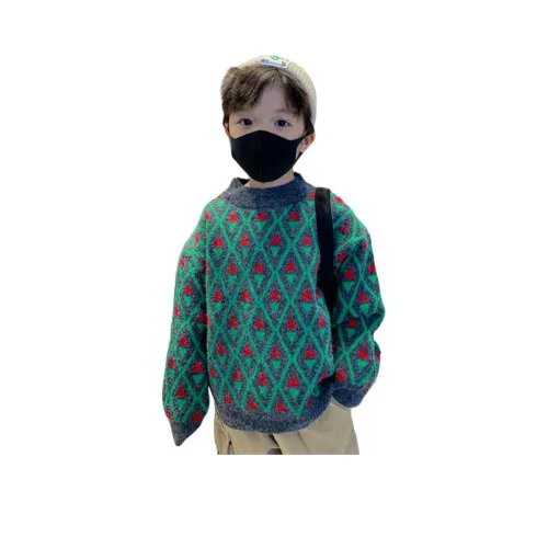 ULOVAZN Корейская мода Зеленый бриллиант Узор Флис с подкладкой Термический Теплый Длинный рукав Трикотажная ткань Детский