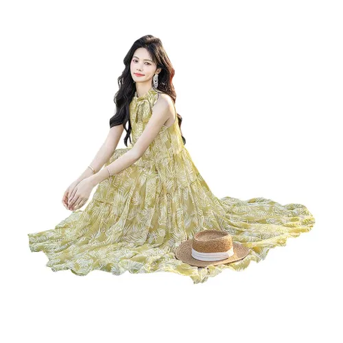 Cypress House Без рукавов Платье Женское Желтый Зеленый Многоцветный