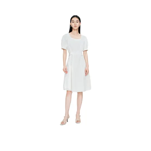 TKY SHOP Бежево-желтые Женские Платья с Коротким Рукавом