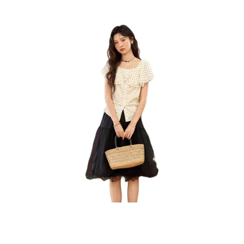 MISHOW Абрикос с Гороховый узор Женские Рубашки