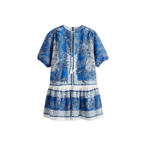 H&M Синий/Цветочный Женские Короткие Платья с Рукавами