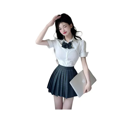 ETSE Одежда Наборы Рубашка Галстук-бабочка + Клетчатое Платье Женская Униформа