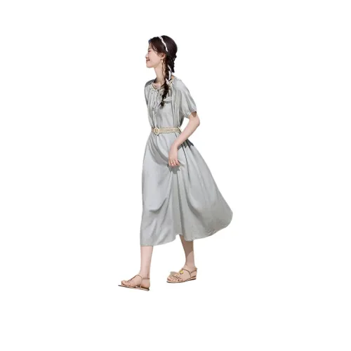 Mo Han Yi Mei Короткий рукав Платье Женское Светло-синий