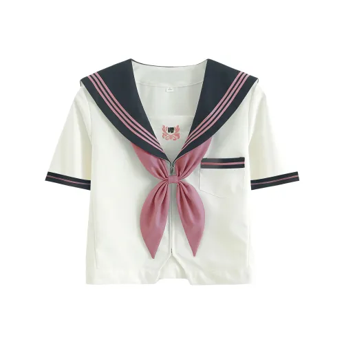 Luohua Candy Sakurai ART Серый Короткий рукав Одиночная пара + Золотая рыбка Узел Женская униформа