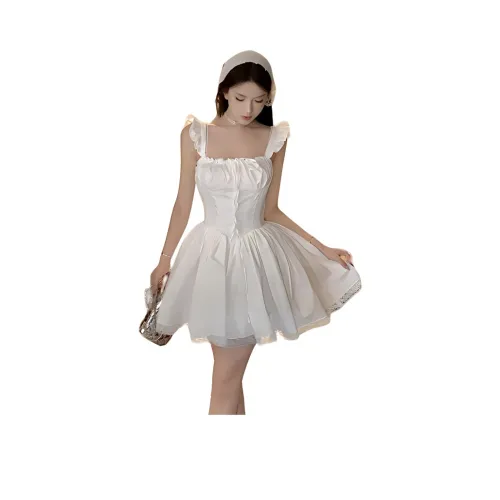 MORii Короткий рукав Платье Женское Белое