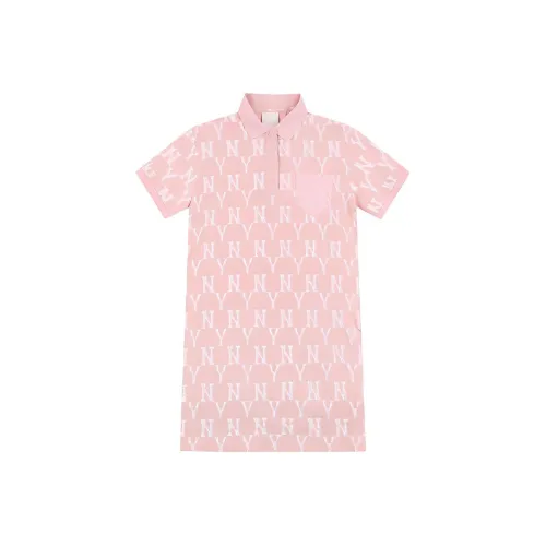 Mlb Base Logo Короткий рукав Платье Женское Розовое