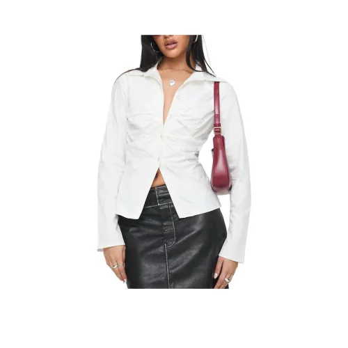 PRINCESS POLLY FLEIRY Длинный рукав Топ Рубашка Женская Белый Белый