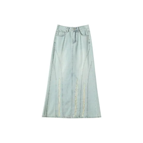 MEISIDUO Синий Рваный Длинный Юбка Женская Джинсовая Длинная Юбка