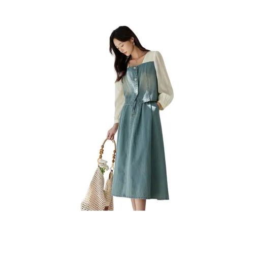 OUNIXUE Комплект с юбкой Женские Ностальгический синий