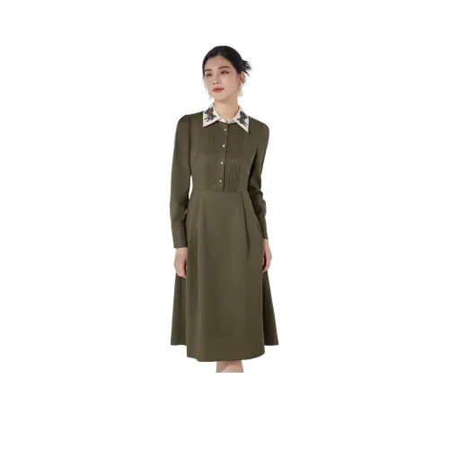 BBLLUUEE Длинное платье с длинными рукавами женское чайно-зеленый