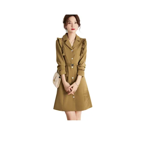 Mo Han Yi Mei Длинное платье с длинными рукавами женское хаки зеленый