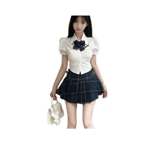 EFCR Белый топ + Клетчатая короткая юбка женская униформа