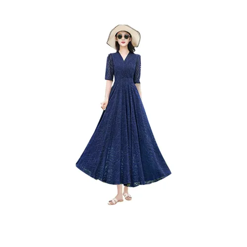 Cypress House Короткий рукав Платье Женское Темно-синий