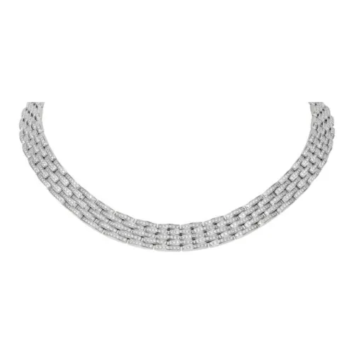 Cartier Колье Maillon Panthère, Тонкая Модель, 5 Рядов Паве Белое Золото, Бриллианты