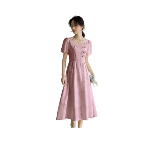 Mo Han Yi Mei Короткий рукав Платье Женское Пыльно-розовый