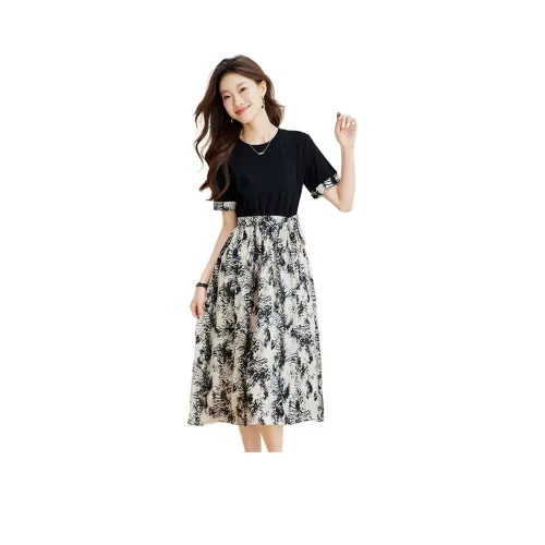 H YXIANG Короткое платье с короткими рукавами женское черное