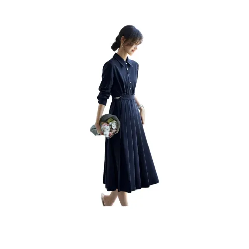 XWI Длинное платье с длинным рукавом женское темно-синий