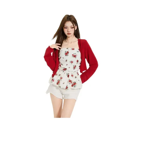 YICHEN Красный кардиган женский трикотаж