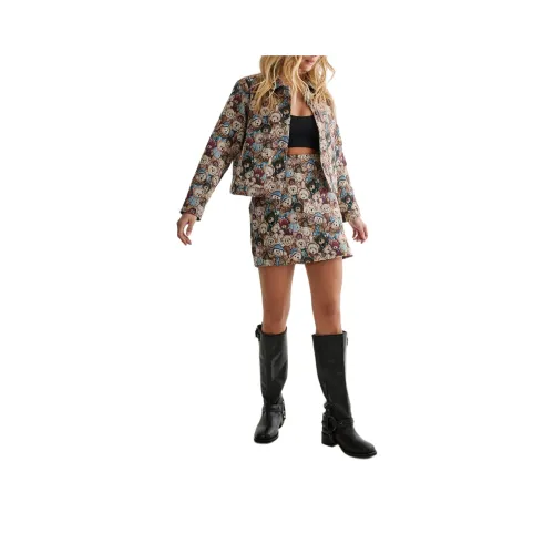 NASTY GAL Teddy с принтом TAPESTRY Cropped Jacket Куртки Пальто Женские Blue
