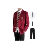 Red Coat + Shirt + Dark Blue Tie + Black Pants