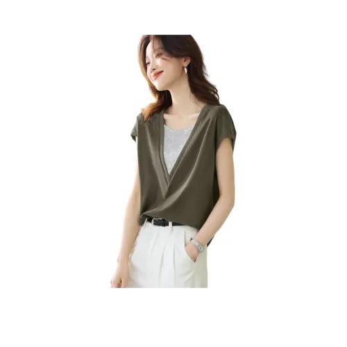 Mo Han Yi Mei Стандартная T-рубашка Женская Серый Зеленый Коричневый