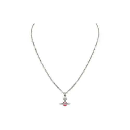 Вивьен Вествуд Латунь Циркон 3D-эффект Сатурн Подвеска-ожерелье Женское Серебро Темно-розовый