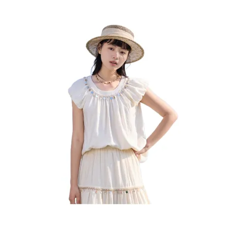 ZIHAN Flutter Sleeve T-Shirt Женская Бежевая