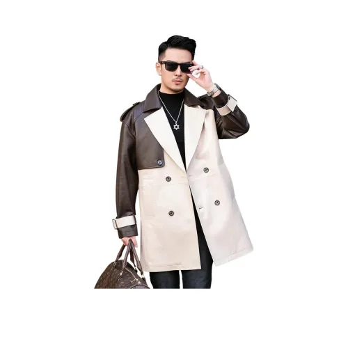 JIMU Шафран Рис Белый+Умбра Коричневый Мужская Кожаная Куртка