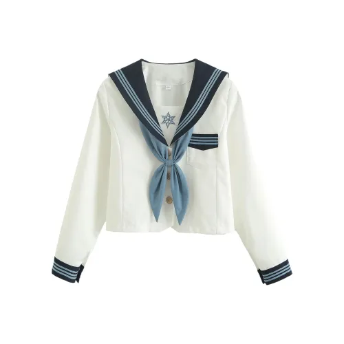 Luohua Candy Цветочный дизайн Перо Длинный Sleeved Одиночная пара + Золотая рыбка Узел Женская униформа