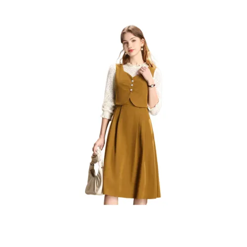 FENHONGMALI Длинное платье с длинными рукавами женское зеленое