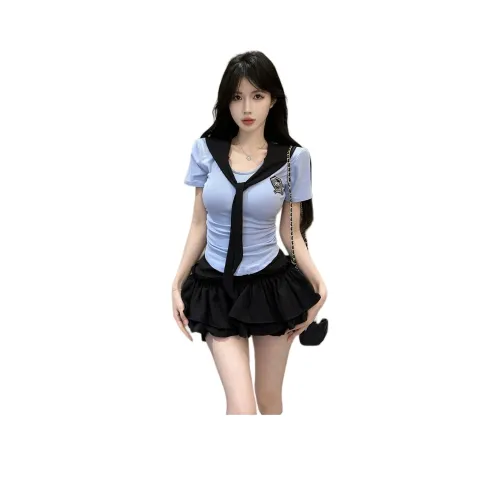 Garbege Blue top + Черная юбка Набор Женская униформа