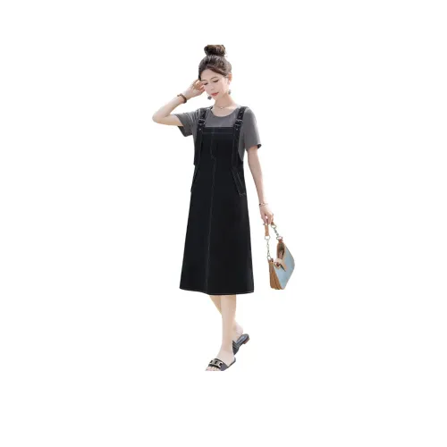 Cypress House Короткий рукав Платье Женское Светло-серый верх и Черный низ