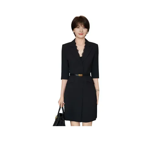 ONE SHALLOW Короткий рукав Платье Женское Черное