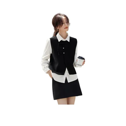 Mo Han Yi Mei Повседневный костюм женский черный (внешний) белый (внутренний)