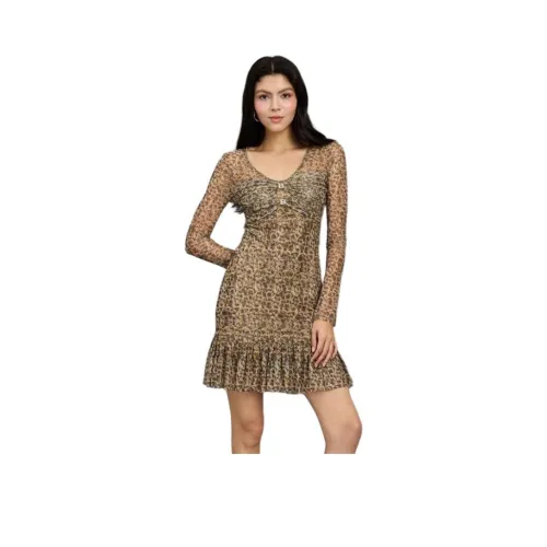 BEBE Длинное платье с длинными рукавами женское кофейного цвета