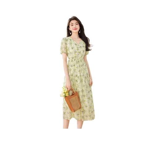 Like The Age Of Water Короткий рукав Платье Женское Зеленое